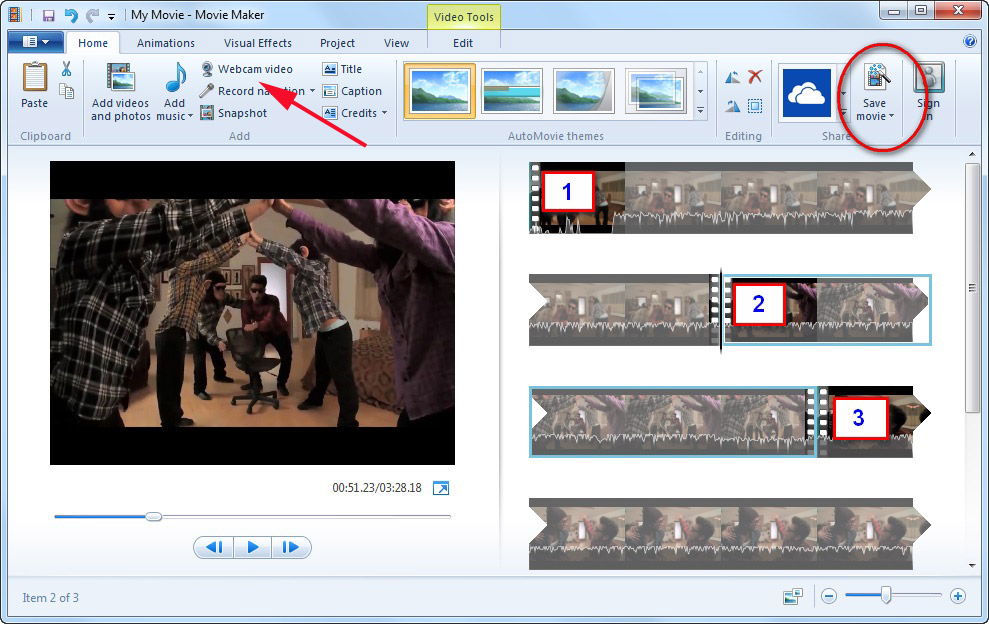 Интерфейс Windows Movie Maker