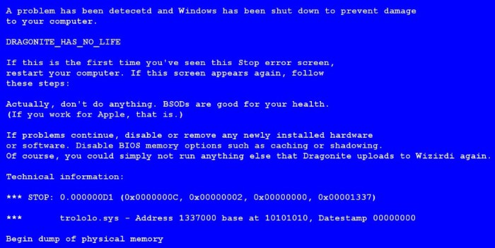 синий экран смерти - ошибки