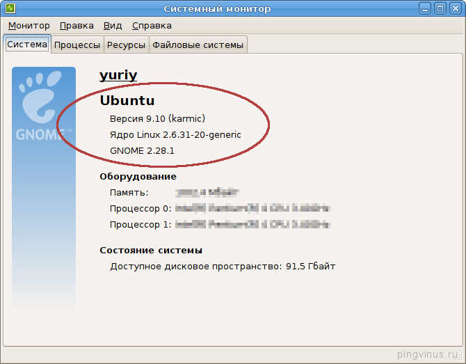 Системный монитор Ubuntu
