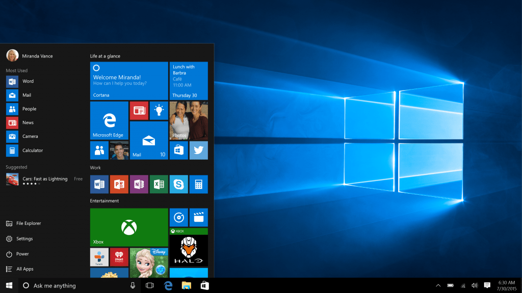 Интерфейс Windows 10
