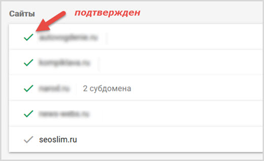 подтвержденные сайты