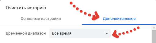 Выбор периода очистки данных -За всё время- в Google Chrome