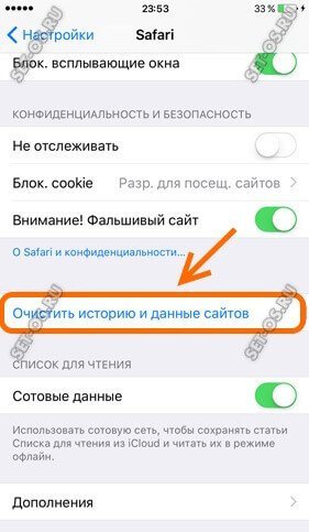 как очистить историю safari