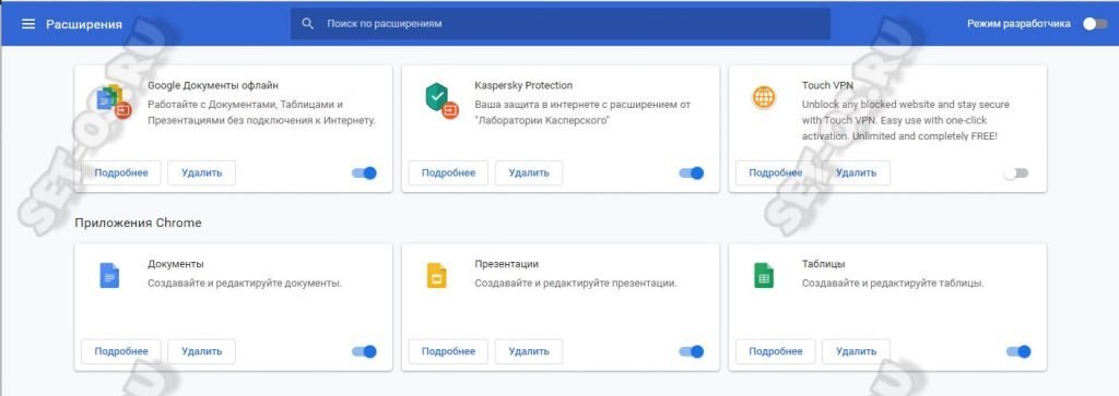 установленные расширения google chrome