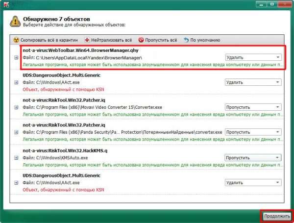 Окно результатов сканирования Kaspersky Removal Tool
