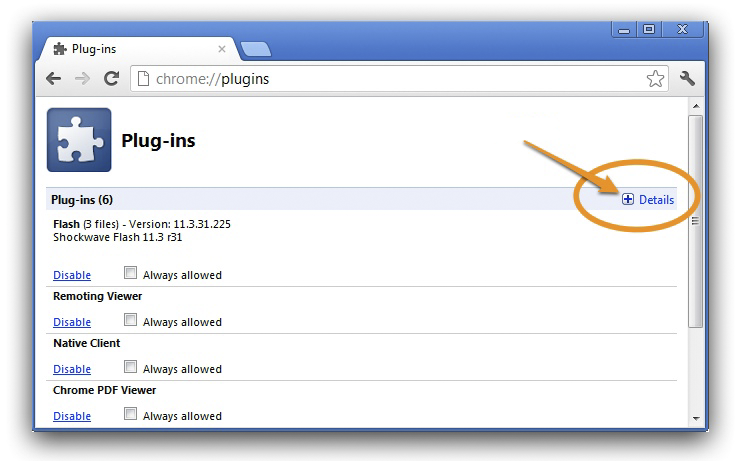 Chrome Plugins включить Adobe Flash Player