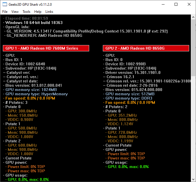 Информация о видеокарте в FurMark - GPU Shark