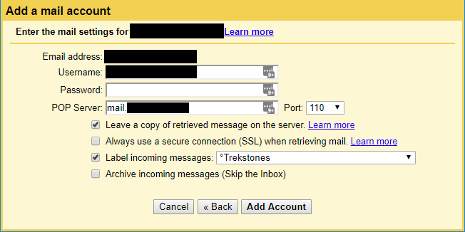 Добавьте учетную запись электронной почты в Gmail, используя POP3.