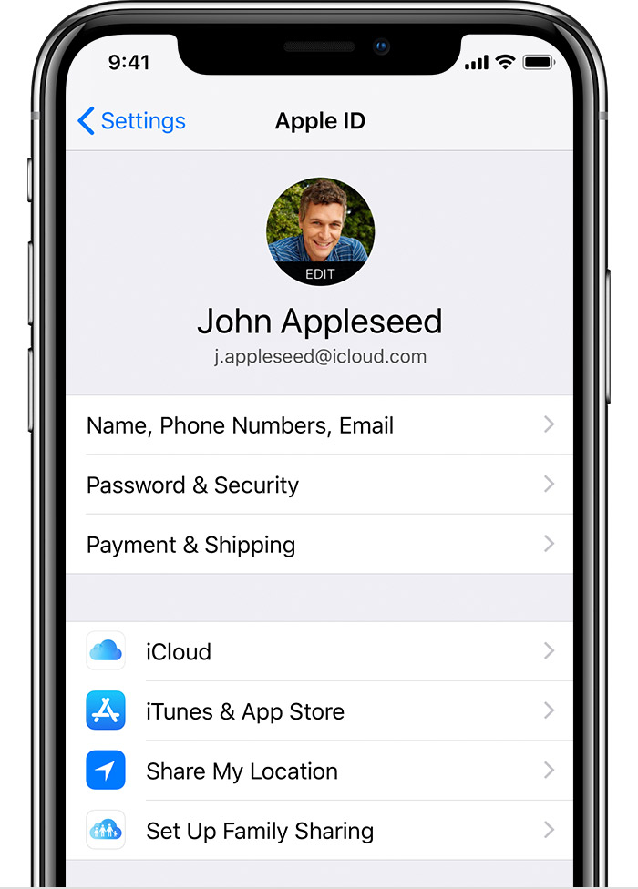 iPhone showing Apple ID screen