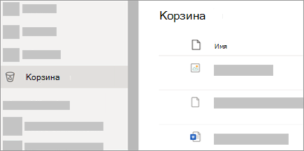 Снимок экрана: вкладка Корзины в OneDrive.com.