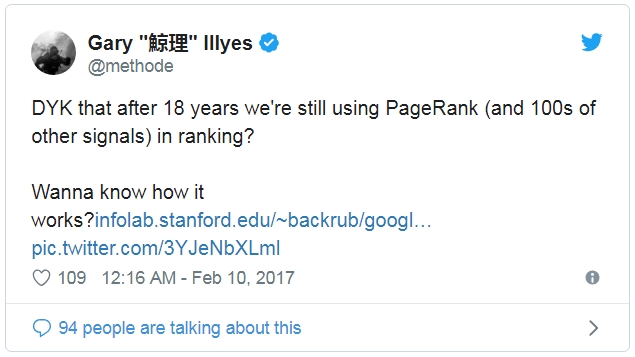 «А вы знали, что спустя 18 лет мы все еще используем PageRank (и еще сотни других сигналов) при ранжировании?»