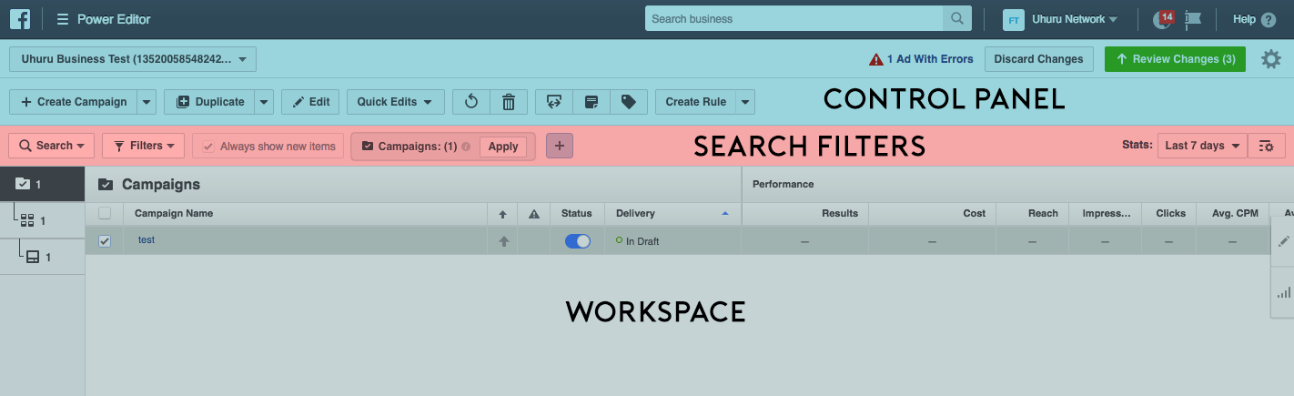 Facebook power editor interface