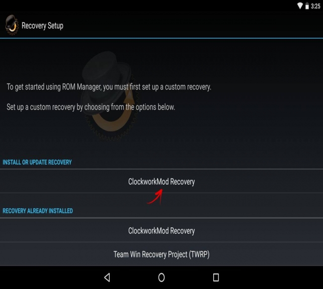 ClockWorkMod Recovery через ROM Manager