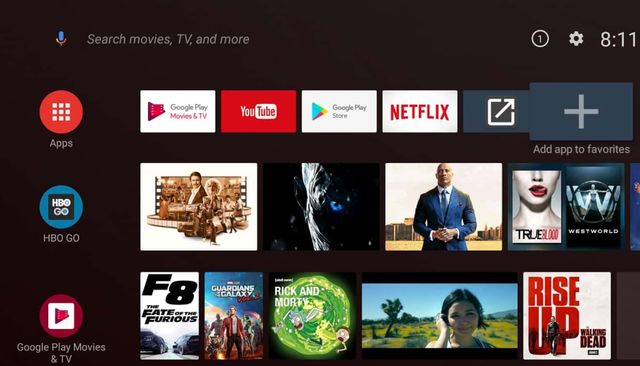 Интерфейс Android TV на смарт-телевизоре