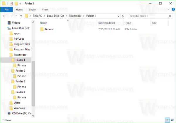 Windows 10 pin me folder example