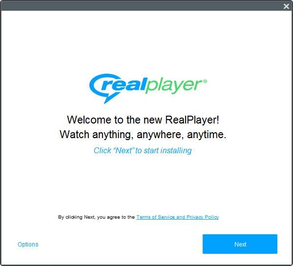 Окно настроек установки RealPlayer