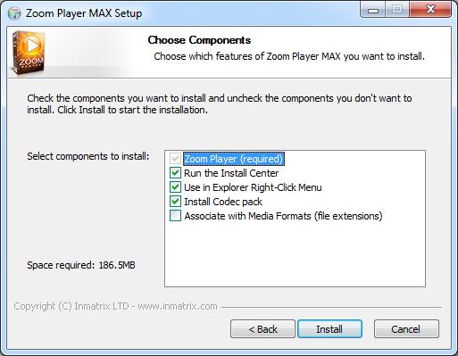 Окно настроек установки Zoom Player