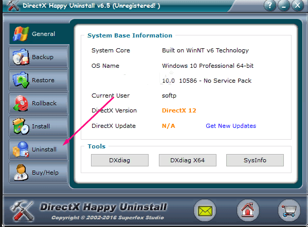 Удаление через DirectX Happy Uninstall