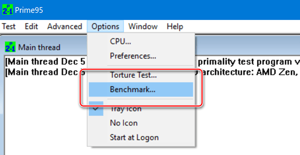 Запуск бенчмарк теста в Prime95