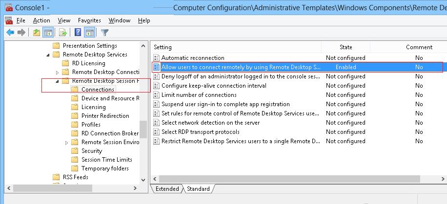 Активируем rdp средствами групповых политик win8