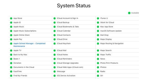 Проверьте, не работают ли серверы Apple