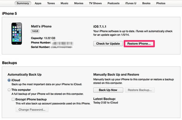 Сброс заблокированного iPhone с помощью iTunes