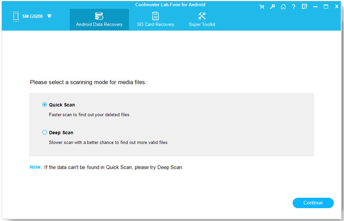 select scanning mode to recover deleted pictures on android select scanning mode to recover deleted pictures on android