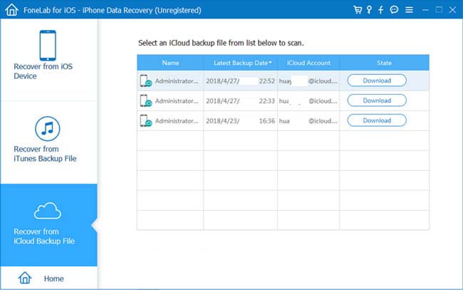 резервный список icloud в fonelab