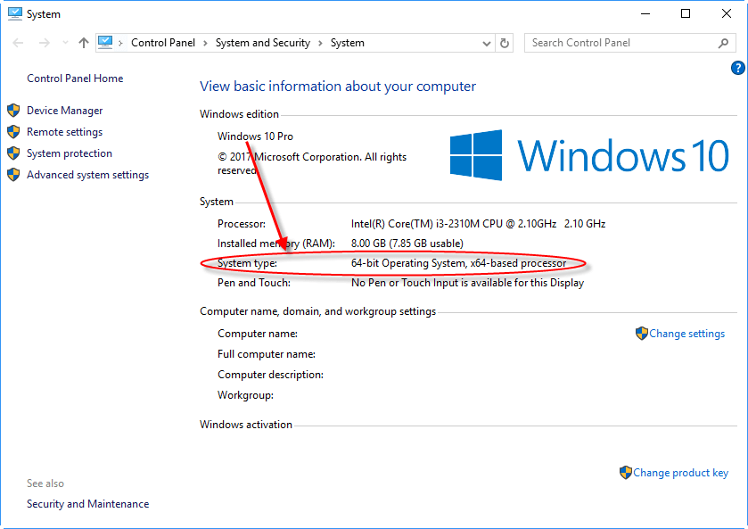 Windows 10 pro system type