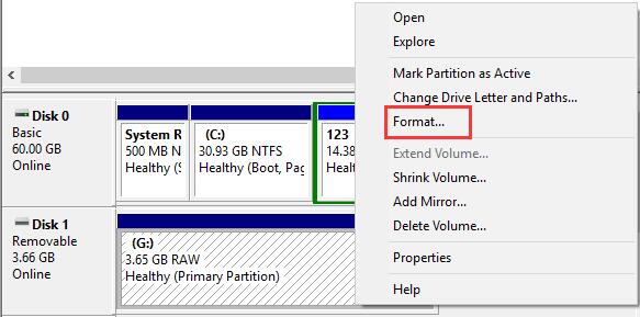 format under disk management