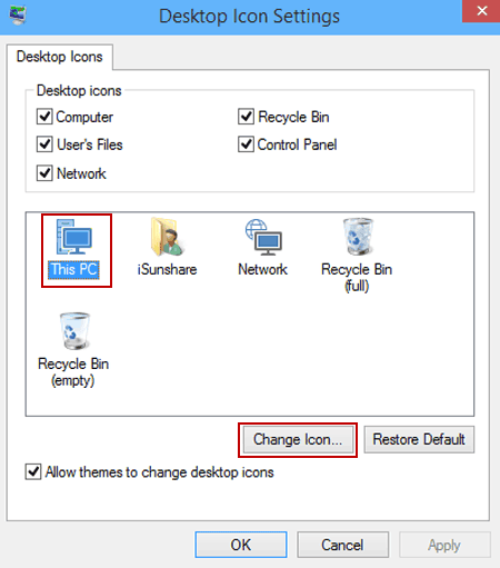 Change desktop icons