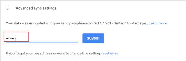 submit sync passphrase