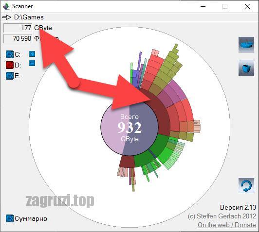 Размер и положение большого файла